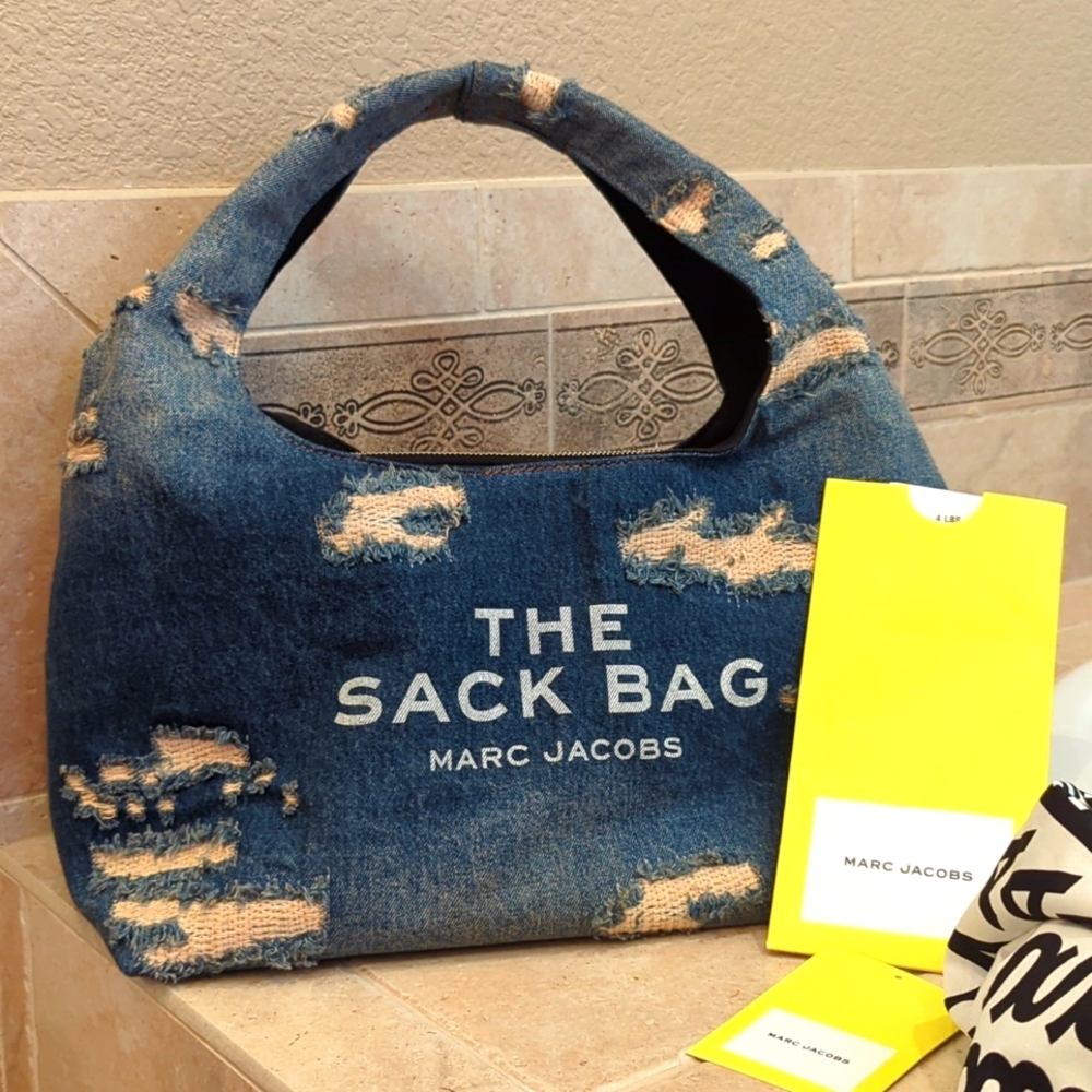 Marc Jacobs The Sack Bag Rip and Repair Denim Blue Medium Tote Bag
